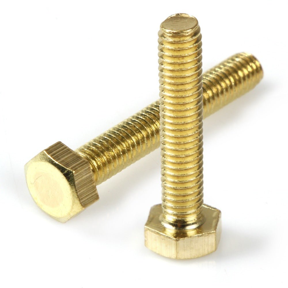 Two brass hex bolts