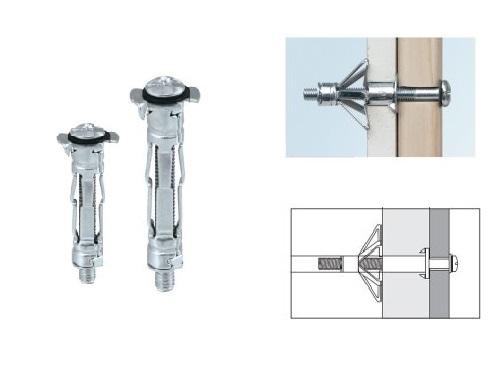 Two hollow wall anchors with installation diagrams.