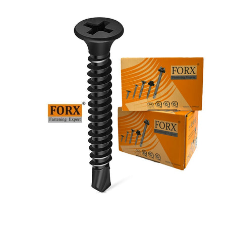 Black self-drilling bugle head screw with Two FORX boxes