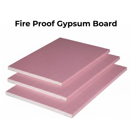 Fire-resistant gypsum board (FR) with pink surface for commercial and residential safety in Kuwait.