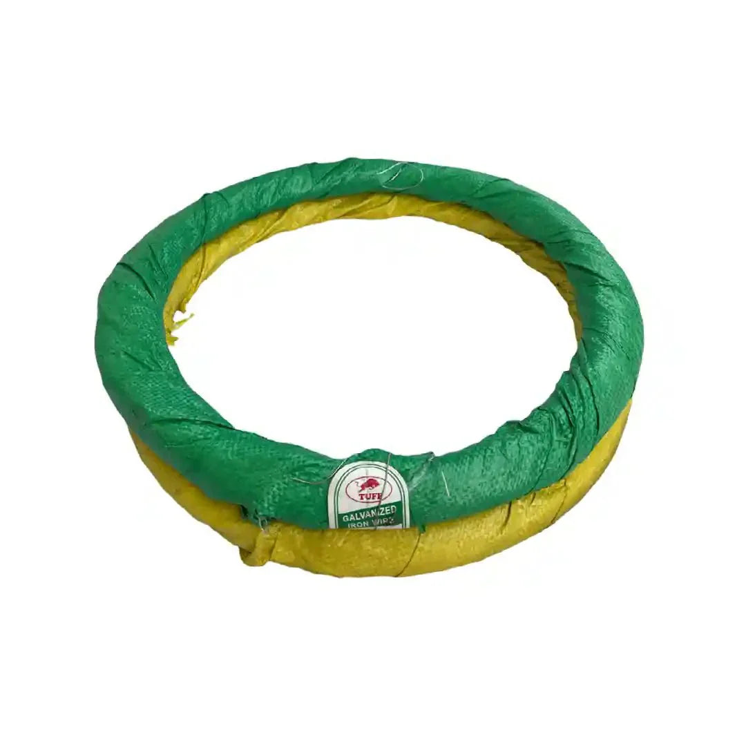 A Roll of galvanized iron wire covered in green and yellow