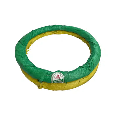 A Roll of galvanized iron wire covered in green and yellow