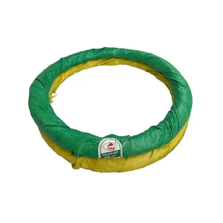 A Roll of galvanized iron wire covered in green and yellow