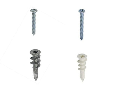 Two Metal and Two Plastic Drywall Anchors and Screws 